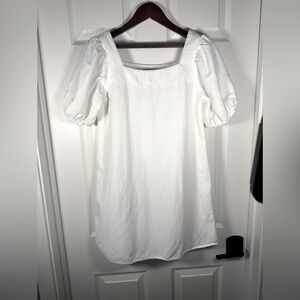 Crescent White Linen and Cotton Blend Large Puff Sleeve Mini Dress Size Small